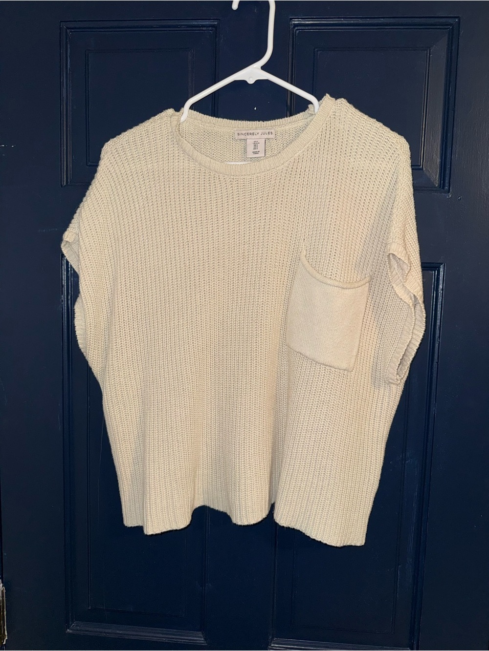Sincerely Jules Ivory Crewneck Knit Sweater with Pocket